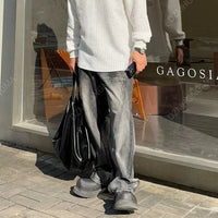 Loose Fit Diagonal Stitch Denim Pants