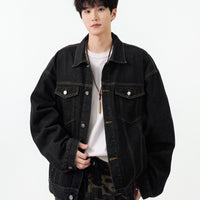 جاكيت جينز غسيل قديم ذو حجم كبير 