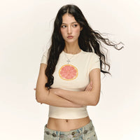 Short Sleeve Grapefruit Graphic Crop T-Shirt