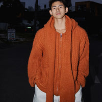 سويت شيرت مزود بغطاء رأس مزدوج من الصوف مع سحاب بتصميم ريترو 