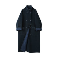 Retro langer Wollmantel mit Taschen 