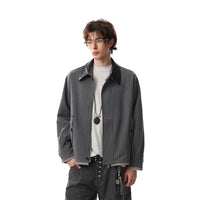 Casual Colorblock Collar Loose Fit Jacket