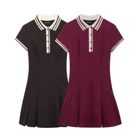 주름이 있는 폴로 칼라 썬드레스 듀오 