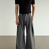 주름이 있는 와이드 레그 A라인 캐주얼 팬츠 
