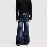 بنطلون جينز واسع ذو أهداب ثلاثي الأبعاد 