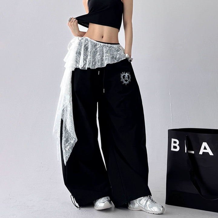 Lace Overlay Wide Leg Pants Skirt