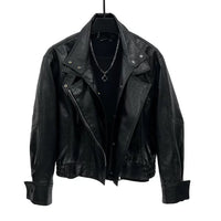 Veste courte zippée en faux cuir de moto 