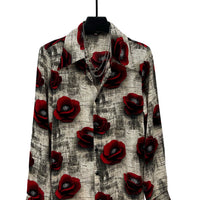Rose Print Loose Fit Button Up Shirt