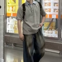 Kombinlenmiş Yaka Bol Kısa Kollu Tişört 