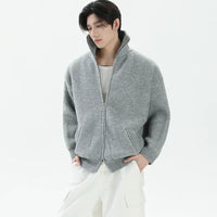 سترة بقلنسوة من مزيج الصوف بسحاب 