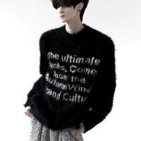 Letter Print Fuzzy Knit Sweater