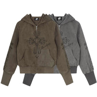 Cross Print Zip Up Hooded Jacket