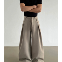 Pantalones casuales de lino de pierna ancha con pliegues 