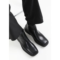 PU Leather Zipper Square Toe Boots