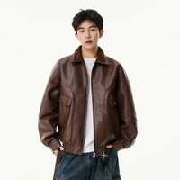 سترة دراجة نارية مصنوعة من الجلد الصناعي بحجم كبير 