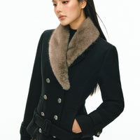 모조 털 칼라 더블 브레스트 짧은 재킷 