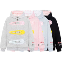 Cartoon Hair Clip Zip Up Hoodie