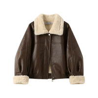 Faux Leather Fur Collar Motorcycle Jacket