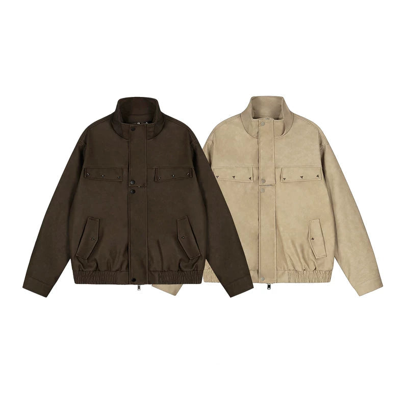Stehkragen PU-Leder Streetwear-Jacke 