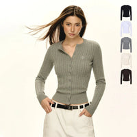 Klassische Knopf-Oben strukturierte Strickjacke 