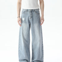 파괴된 A라인 와이드 레그 청바지 