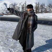 معطف ترنش مزدوج الصدر من الصوف بحجم كبير 