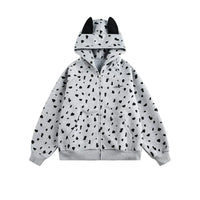 Kulaklı Puantiye Fermuarlı Kapüşonlu Üst 