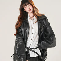 오버사이즈 PU 가죽 모터사이클 자켓 