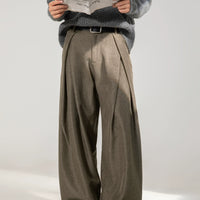 주름이 있는 와이드 레그 통근 캐주얼 팬츠 