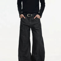 جينز واسع الساق من الدنيم الخام 