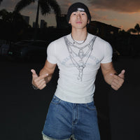 3D Zincir Desenli Dar Kesim Tişört 