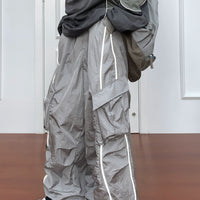 Pantalones de pierna ancha con cordón de paracaídas brillante 