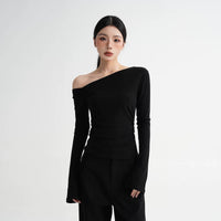 Off-Shoulder Long Sleeve Slim T-Shirt