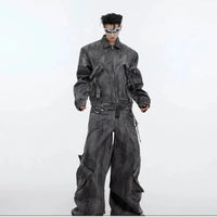 Retro Abgenutzte Reißverschluss Denimjacke 