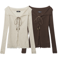 Cardigan de punto de manga larga desgastado 