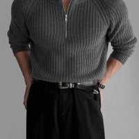 Ribbed Half Zip Knit Sweater
