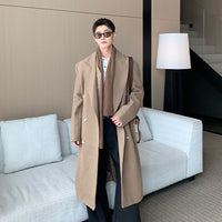 롱 울 오버코트 두꺼운 페이크 투피스 