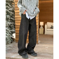 بنطلون جينز واسع الساق مبطن بالفليس 