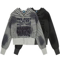 Striped Hooded Letter Print Jacket