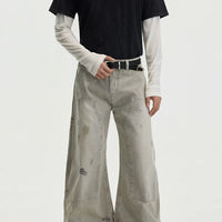 سروال عمل واسع بتصميم عتيق ومتهالك 