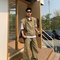 Conjunto de Jaqueta e Colete de Denim Retro 