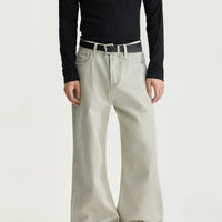 بنطلون جينز واسع الساق بقصة فضفاضة للرجال 