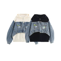 Manteau à capuche en patchwork denim 