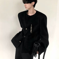 Veste de costume courte en laine avec épaules rembourrées 