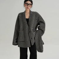 Plaid Wool Scarf Collar Coat