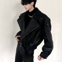 Jaqueta Curta de Biker Puff de Couro PU 