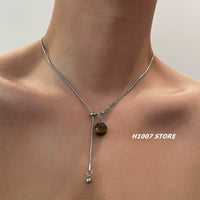 Tiger Eye Stone Drawstring Necklace