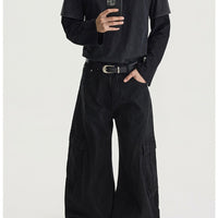 سروال كارجو متعدد الجيوب واسع الساق 