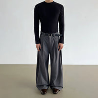 プリーツ入りピンストライプワイドレッグスーツパンツ 