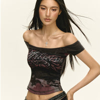Off Shoulder Graphic Short Sleeve T-Shirt